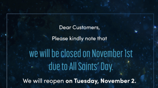 We will be closed on November 1st
